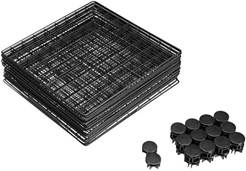 Amazon Basics 6-Cube Wire Grid Storage Shelves, 14" x 14" Stackable Cubes, Black & Amazon Basics Collapsible Fabric Storage Cubes Organizer with Handles, Gray - Pack of 6