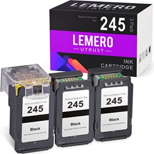 lemeroutrust remanufactured ink cartridge replacement for canon pg-245 245xl 245 use with canon pixma mx492 mx490 ts3122 ts202 mg2522 mg2525 mg2922 mg3022 (1 print head, 3 black ink cartridges)