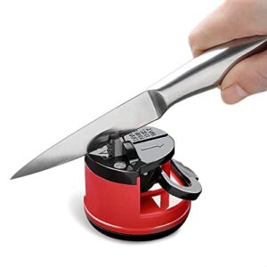 Knife Sharpeners, Mini Knife Sharpener with Suction Base, Pocket Knife Sharpeners Suitable for Most Blade Types, Small Knife Sharpener for Kitchen and Camping, Red