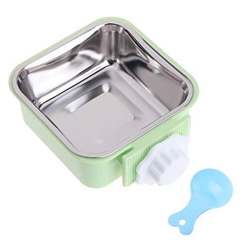 Crate Dog Bowl, Removable Stainless Steel Water Food Feeder Bowls Hanging Pet Cage Bowl Cage Coop Cup for Dogs Cats Puppy Rabbits Bird and Small Pets (Samll (Pack of 1), Square Green)