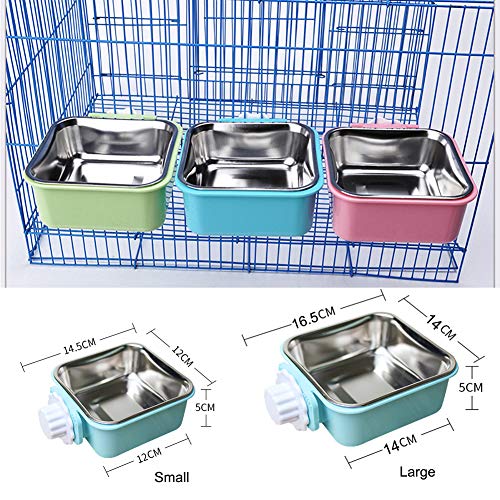 Crate Dog Bowl, Removable Stainless Steel Water Food Feeder Bowls Hanging Pet Cage Bowl Cage Coop Cup for Dogs Cats Puppy Rabbits Bird and Small Pets (Samll (Pack of 1), Square Green)