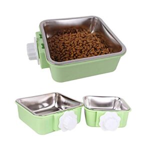 Crate Dog Bowl, Removable Stainless Steel Water Food Feeder Bowls Hanging Pet Cage Bowl Cage Coop Cup for Dogs Cats Puppy Rabbits Bird and Small Pets (Samll (Pack of 1), Square Green)