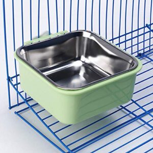 Crate Dog Bowl, Removable Stainless Steel Water Food Feeder Bowls Hanging Pet Cage Bowl Cage Coop Cup for Dogs Cats Puppy Rabbits Bird and Small Pets (Samll (Pack of 1), Square Green)