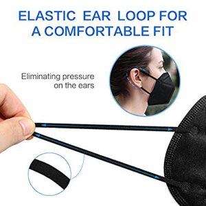 ApePal 5-Layer Disposable KN95 Face Masks Wide Elastic Ear Loops Safety Face Mask,Black,50PCS/pack