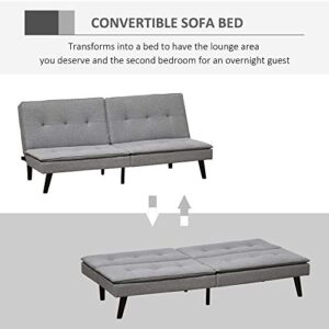 HOMCOM Convertible Lounge Futon Sofa Bed/3 Seater Tufted Fabric Upholstered Sleeper with Adjustable Backrest, Grey