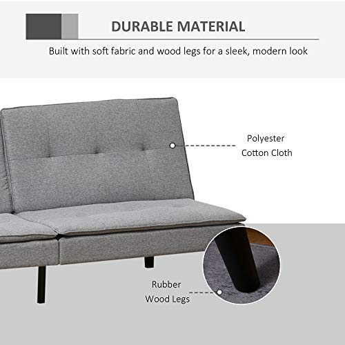 HOMCOM Convertible Lounge Futon Sofa Bed/3 Seater Tufted Fabric Upholstered Sleeper with Adjustable Backrest, Grey