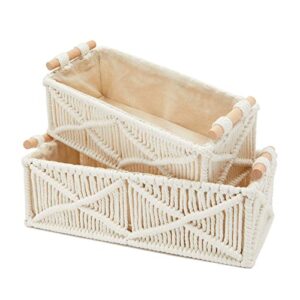2 pack macrame storage basket for nursery, bohemian style home decor and nursery (2 sizes, white)