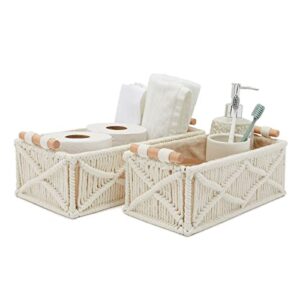 2 Pack Macrame Storage Basket for Nursery, Bohemian Style Home Decor and Nursery (2 Sizes, White)