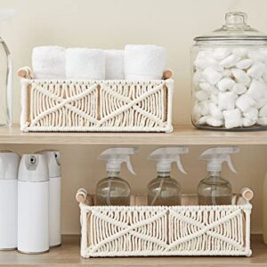 2 Pack Macrame Storage Basket for Nursery, Bohemian Style Home Decor and Nursery (2 Sizes, White)