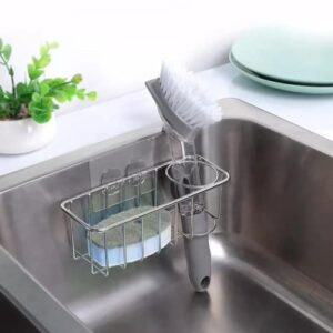 adhesive kitchen sink caddy, sponge holder sink organizer with suction tape stainless steel rustproof sponge holder for kitchen sink dish scrub holder organizer sponge caddy holder – silver
