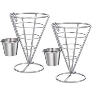 hemoton 2pcs french fries stand cone basket fry holder with 2 dip dishes cone snack fried chicken display for home parties/backyard/appetizers