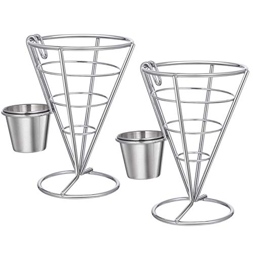 Hemoton 2pcs French Fries Stand Cone Basket Fry Holder with 2 Dip Dishes Cone Snack Fried Chicken Display for Home Parties/Backyard/Appetizers