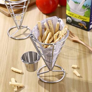 Hemoton 2pcs French Fries Stand Cone Basket Fry Holder with 2 Dip Dishes Cone Snack Fried Chicken Display for Home Parties/Backyard/Appetizers