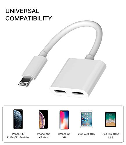 Headphone Adapter Lightning to Audio Jack and Charger Extender Earphone Charging Splitter Compatible with iPhone 11 12Mini pro max xs xr x se2 7 8plus for ipad air Cable Converter Apple MFI Certified