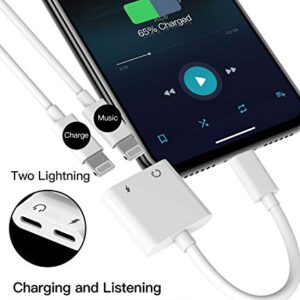 Headphone Adapter Lightning to Audio Jack and Charger Extender Earphone Charging Splitter Compatible with iPhone 11 12Mini pro max xs xr x se2 7 8plus for ipad air Cable Converter Apple MFI Certified