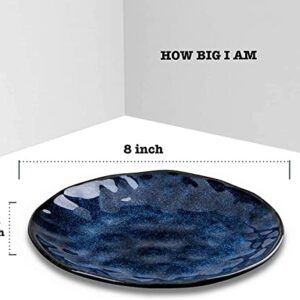 vicrays Ceramic Dessert Salad Plates, 8 Inch, Set of 6, Round, Microwave, Oven, and Dishwasher Safe, Scratch Resistant, Porcelain Fluted Suitable for Snacks, Appetizer, Home, Party, Restaurant (Blue)