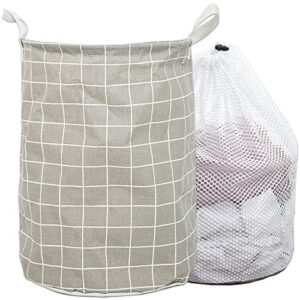 17-inches collapsible laundry baskets - clothes hampers for laundry - cotton linen laundry bin w/ waterproof lining and drawstring, medium