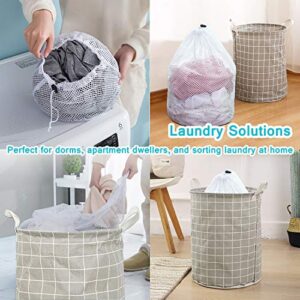 17-Inches Collapsible Laundry Baskets - Clothes Hampers for Laundry - Cotton Linen Laundry Bin w/ Waterproof Lining and Drawstring, Medium