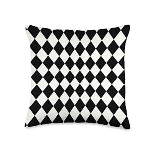 decorative cool geometric plaid pattern home decor harlequin and argyle pattern black white diamond shaped throw pillow, 16x16, multicolor