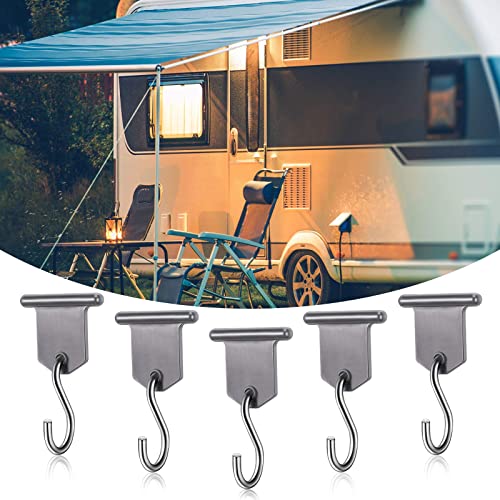 Rv Awning Hooks for Lights Camping Awning Accessory Hangers S Shaped Hooks Set Rv Party Light Hangers for Christmas Party Camping Tent Indoor and Outdoor Supplies (Grey and Silver,24 Pairs)