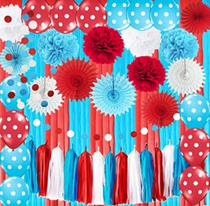 dr seuss birthday party decorations/dr seuss baby shower decorations/thing one and thing two birthday decorations dr. suess cat in the hat theme party /turquoise white red polka dot balloons