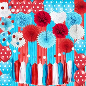 Dr Seuss Birthday Party Decorations/Dr Seuss Baby Shower Decorations/Thing One and Thing Two Birthday Decorations Dr. Suess Cat in The Hat Theme Party /Turquoise White Red Polka Dot Balloons