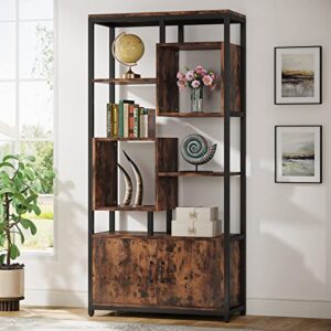 tribesigns bookcase with door, industrial 4-tier etagere bookshelf with storage cabinet, freestanding tall book shelves display shelf for home office, living room
