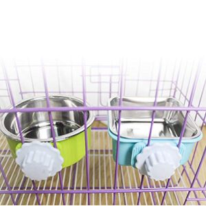 Crate Dog Bowl, Removable Stainless Steel Water Food Feeder Bowls Hanging Pet Cage Bowl Cage Coop Cup for Dogs Cats Puppy Rabbits Bird and Small Pets (Samll (Pack of 1), Square Blue)