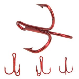 vgeby fishing hooks treble hooks kit 100pcs red high carbon steel strong sharp round bend fishhook fishing accessories(8#) fish hook supplies