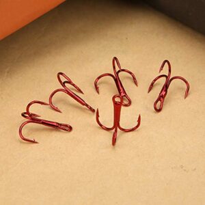 VGEBY Fishing Hooks Treble Hooks Kit 100pcs Red High Carbon Steel Strong Sharp Round Bend Fishhook Fishing Accessories(8#) Fish Hook Supplies