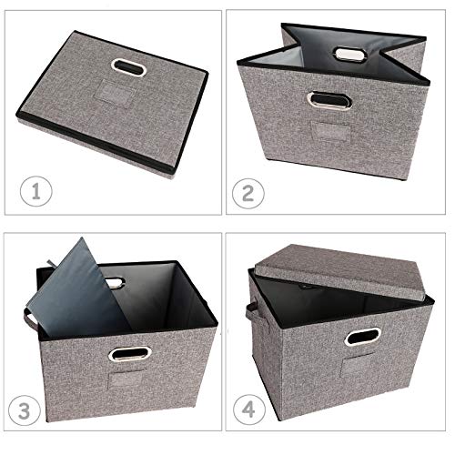 Lukeline 17x13 Foldable Large-Capacity Storage Bins with Lids and Metal Handle, Closet Organizers and Storage Bins for Living Room, Bedroom, Nursery, Closet, Dormitory or Office, 2-Pack