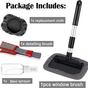 Fochutech Car Window Cleaner, Windshield Cleaner with Microfiber Cloth, Telescopic Car Window Windshield Cleaning Tool, Auto Glass Cleaner Wash Brush, Interior Exterior Car Cleaning Kit (Black)