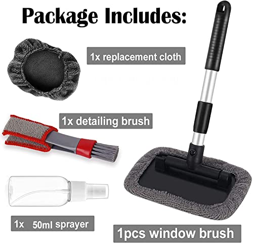 Fochutech Car Window Cleaner, Windshield Cleaner with Microfiber Cloth, Telescopic Car Window Windshield Cleaning Tool, Auto Glass Cleaner Wash Brush, Interior Exterior Car Cleaning Kit (Black)