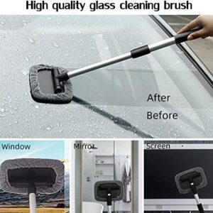 Fochutech Car Window Cleaner, Windshield Cleaner with Microfiber Cloth, Telescopic Car Window Windshield Cleaning Tool, Auto Glass Cleaner Wash Brush, Interior Exterior Car Cleaning Kit (Black)