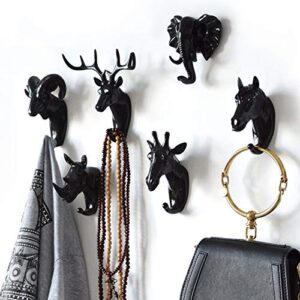 animal head key hooks decorative for wall creative resin hook hanger (pack 6) animal shaped coat hat hook wall hanging wall hook decorative gift (black)