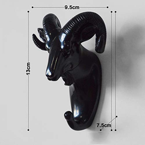 Animal Head Key Hooks Decorative for Wall Creative Resin Hook Hanger (Pack 6) Animal Shaped Coat Hat Hook Wall Hanging Wall Hook Decorative Gift (Black)