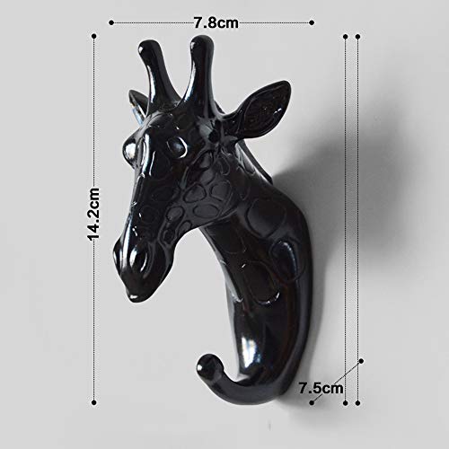 Animal Head Key Hooks Decorative for Wall Creative Resin Hook Hanger (Pack 6) Animal Shaped Coat Hat Hook Wall Hanging Wall Hook Decorative Gift (Black)