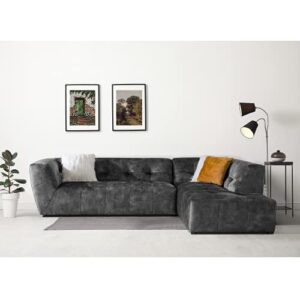 acanva luxury mid-century velvet tufted low back sofa set l-shape 2-piece living room couch, 113" w right hand facing sectional, grey