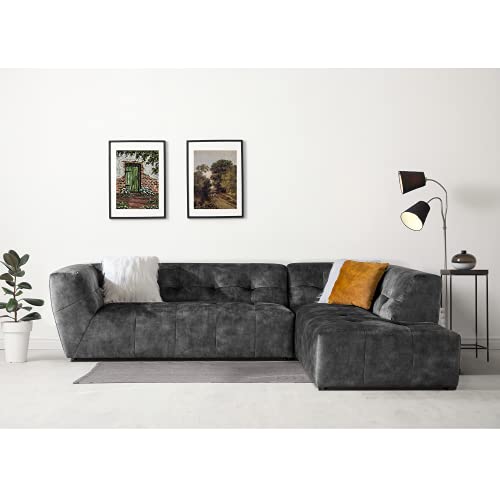 Acanva Luxury Mid-Century Velvet Tufted Low Back Sofa Set L-Shape 2-Piece Living Room Couch, 113" W Right Hand Facing Sectional, Grey