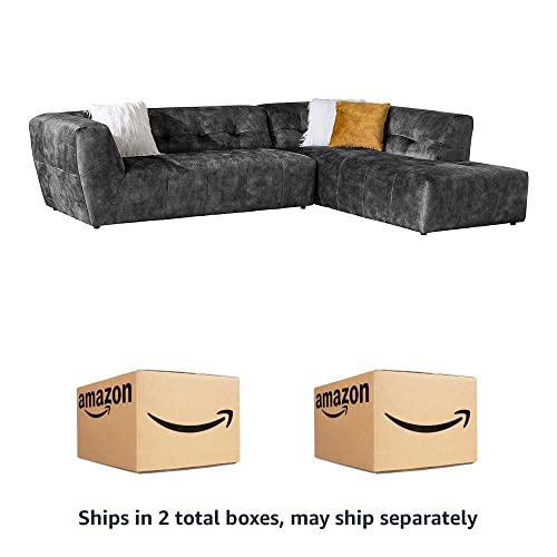 Acanva Luxury Mid-Century Velvet Tufted Low Back Sofa Set L-Shape 2-Piece Living Room Couch, 113" W Right Hand Facing Sectional, Grey