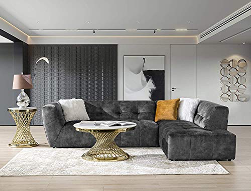 Acanva Luxury Mid-Century Velvet Tufted Low Back Sofa Set L-Shape 2-Piece Living Room Couch, 113" W Right Hand Facing Sectional, Grey