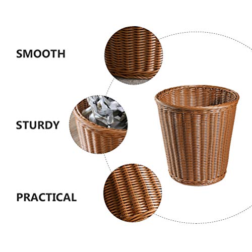 Wakauto Trashcan Paper Wastebasket Rattan Woven Storage Baskets Decorative Farmhouse Open Trash Can Rubbish Bin Container Laundry Organizer Basket for Bedroom Desktop Light Brown Rattan Basket