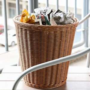 Wakauto Trashcan Paper Wastebasket Rattan Woven Storage Baskets Decorative Farmhouse Open Trash Can Rubbish Bin Container Laundry Organizer Basket for Bedroom Desktop Light Brown Rattan Basket