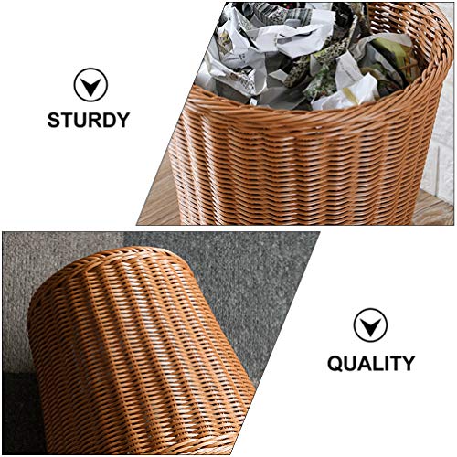 Wakauto Trashcan Paper Wastebasket Rattan Woven Storage Baskets Decorative Farmhouse Open Trash Can Rubbish Bin Container Laundry Organizer Basket for Bedroom Desktop Light Brown Rattan Basket