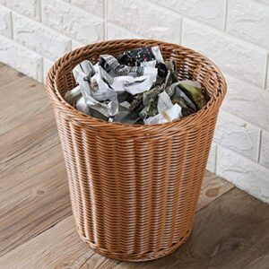 Wakauto Trashcan Paper Wastebasket Rattan Woven Storage Baskets Decorative Farmhouse Open Trash Can Rubbish Bin Container Laundry Organizer Basket for Bedroom Desktop Light Brown Rattan Basket