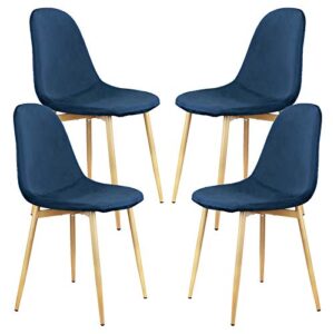higliocas dining chairs set of 4 mid century modern side chairs,retro velvet upholstered dining chair with metal tube (blue) …