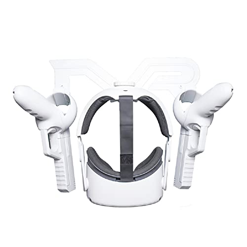 SINWEVR VR Headset and Controller Wall Mount Storage Stand Hook Compatible for Meta/Oculus Quest 2 / Pro / 1, PSVR 2, Pico 4, Rift S, Hp Reverb G2, HTC Vive, Cosmos, Valve Index, PS VR (White)