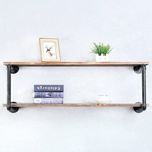 floating shelves for wall industrial pipe shelving,rustic pipe shelves with wood iron pipe shelf,metal floating shelf wall mounted bookshelf unit,bar wall shelves hanging book shelves(2 tier,42in)