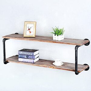 Floating Shelves for Wall Industrial Pipe Shelving,Rustic Pipe Shelves with Wood Iron Pipe Shelf,Metal Floating Shelf Wall Mounted Bookshelf Unit,Bar Wall Shelves Hanging Book Shelves(2 Tier,42in)