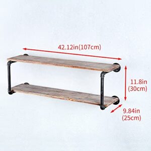 Floating Shelves for Wall Industrial Pipe Shelving,Rustic Pipe Shelves with Wood Iron Pipe Shelf,Metal Floating Shelf Wall Mounted Bookshelf Unit,Bar Wall Shelves Hanging Book Shelves(2 Tier,42in)